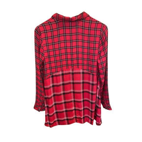 J.Jill Red & Black Tartan Plaid A-Line Tunic Long Button Down Collared Shirt XS - Picture 15 of 17